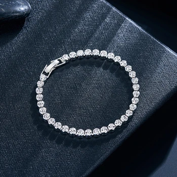 Луксозни Стаи Гривни с кристали цирконии 4 мм за Жени, Гривна-верижка в Сребърен цвят, модни бижута, подарък
