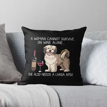Лхаса Apso и вино Забавно куче възглавница Декоративна Възглавница Калъфка