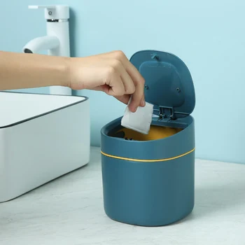 Малка кофа за боклук на маса, мини десктоп кошчето за боклук с бутон за тоалетка вечеря в банята или журнального маса