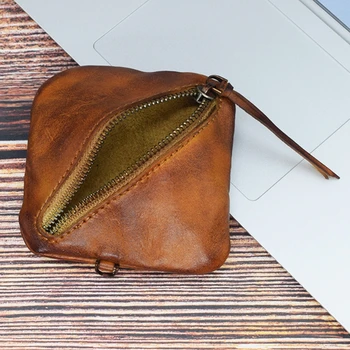 Малко портфейла Do Old, дамска кожена чанта за слушалки, ключодържател, държач за карти, чанта за пари, просто творчески портфейл за монети с цип на чантата