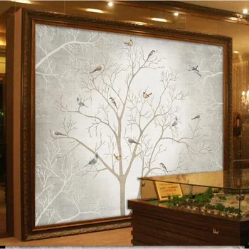 мащабни стенописи wellyu по поръчка на европейската носталгия, абстрактни клони, цветя и птици, на фона на телевизор, нетъкан тапет