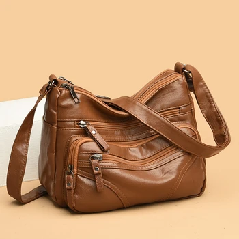 Мека кожена квадратна модерна чанта през рамо с голям капацитет, реколта водоустойчив дамски чанта през рамо, с качествени луксозни дизайнерски чанти