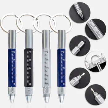 мини-дръжка-ключодържател Химикалка Писалка Стилус 6 В 1 Метална Дръжка на отвертка, за инструменти със сензорен екран, Малък ключодържател за писалки, подарък аксесоар