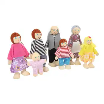 Мини Дървена Кукла Къща Семеен Сладък Симулатор 7 Кукли Семейни Фигурки за Ролеви игри в 1:12 Куклена къща 48 см