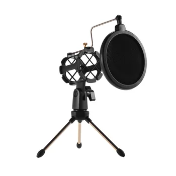 Мини-настолна поставка за микрофон + Ударни притежателя микрофон + Комплект поп-филтър за студийната запис, онлайн-чат, пеене, срещи