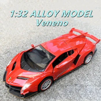 Модел на спортен автомобил от сплав 1:32 Veneno, Направени под натиск и Играчки Превозни средства, Метална Модел Автомобил, Имитирующая Звук и Светлина, за Събиране на Детски Играчки В подарък