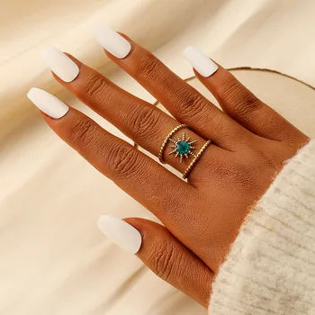 Модерен бохо златисто-сребрист цвят, слънчево и синьо за да създадете пръстен с капающим масло за жени, модни бижута за сватбени партита, широки пръстени за пръстите от сплав