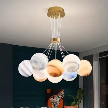 Модерен глобус окачен лампа минималистичен творчески датски лунен планетарни лампа с трапезария и спалня картонена полилей детска стая