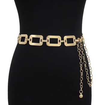 Модерен дамски златен Квадратна обтегач с метална верига на кръста, палто, Пуловер, Костюми, Накити, Колани за жени, луксозна дизайнерска марка