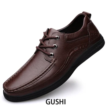 Модерен елегантен луксозен мъжки ежедневни обувки от естествена кожа, в класическия стил на дантела, естествена кожа, отличен пролетно-есенен градинска обувки