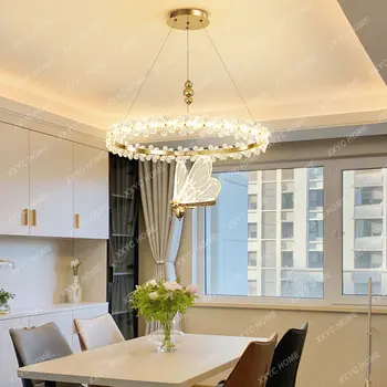 Модерна кристален пръстен на led полилей за всекидневната, всекидневна, маса за хранене, кухненски остров, дом декор, Вили, луксозен подвесного лампа