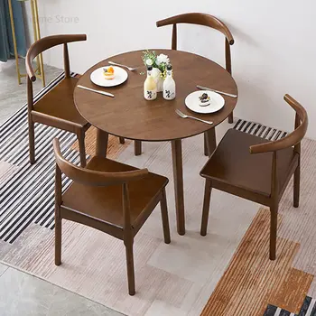 Модерна минималистичная мебели за кръгла маса за хранене от масивно дърво в скандинавски стил, маси за преговори на балкона малък апартамент, маси за преговори