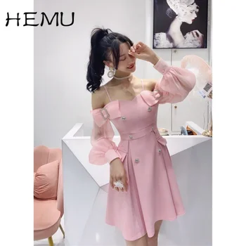 Модерна пола Hemu, облегающая на талията, пролет 2021, ново корейското модерни дневни мини-рокля с каишка в ретро стил