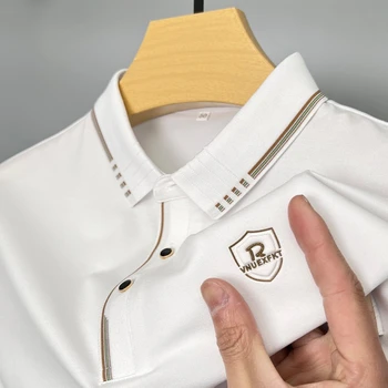 Модерна риза с къси ръкави от мерсеризованного памук с къс ръкав, мъжки годишната благородна риза с бродерия, копринена дишаща тениска M-4XL