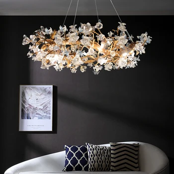 Модерни led таван с полилей с цветя Капок, окачена лампа от Стъклен кристал, хол, спалня, висящи тела, осветителни тела за интериор в стил Гланц