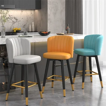 Модерни прости кожени бар столове за бар с въртящ се стол, бар стол, лесно лукс, Простота, индивидуалност, високи крака, бар стол