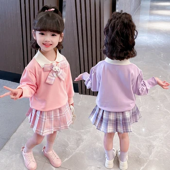 Модни детски дрехи за момичета, пролетно-есенни комплекти дрехи за малките момичета, блузи с дълги ръкави, плиссированная пола, детски дрехи 3-10 години