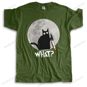 Модни Тениски What Cat Full Moon, Мъжки Ризи С Къси Ръкави, Забавна Черна Тениска На Хелоуин, Смъртоносен Котка С Нож, Тениска, Графична Тениска