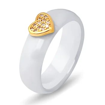Модно керамично пръстен с бял черен сърце и фианитами, бижута на едро, дамски пръстени ангажимент за парти