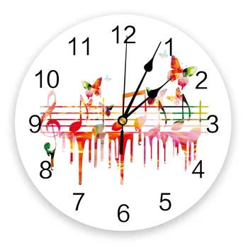 Музикална нота Пеперуда Декоративни кръгли стенни часовници Дизайн с арабски цифри, не тикающие стенни часовници, голяма спалня, антре, баня
