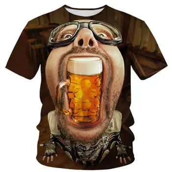 Мъжка лятна риза с принтом бира, модни и ежедневни тенденция тениска с кръгло деколте и къс ръкав, висококачествени дизайнерски дрехи