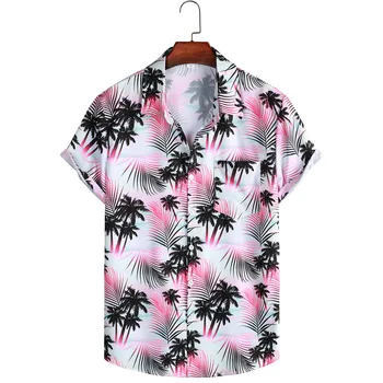 Мъжка плажна риза с къс ръкав и цветна принтом, лятна новост, хавайски ежедневни риза с принтом копчета, дишащи мъжки блузи