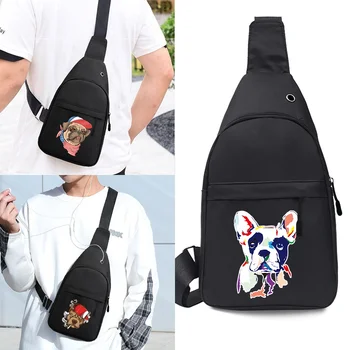 Мъжка чанта през рамо с принтом кучета, USB мъжка чанта през рамо, анти-кражба кратката пътна чанта-месинджър, гърдите колан, модни нова холщовая чанта на гърдите