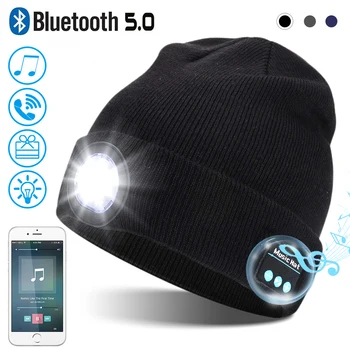 Мъжка шапка-бини със светлина, акумулаторна чрез USB, led фар Hands Free, вязаный лека нощ, шапчица-бини, шапка, фенерче