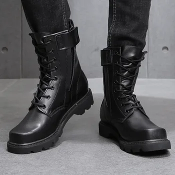 Мъжки армейските обувки в стил милитари, които предпазват от удари, да не влизат в конфликт сблъсъци, работни и защитни обувки, обувки за катерене, пешеходен туризъм, градинска обувки със страничен цип