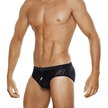 Мъжки бански-бикини с ефект повдигащ, сексуална, увеличаване на дъно, отворени, чисти черни полупрозрачни плувни шорти Hi-Q, бързо съхнещи
