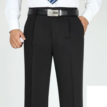Мъжки бизнес ежедневни панталони на средна възраст, пролетно-есенни Свободни Костюмные Панталони, Мъжки Обикновена Плисирани панталони за пране и носене, Размер 29-44