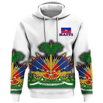 Мъжки и дамски блузи с 3D принтом Хаити в Карибско море, е един Забавен флаг на страната, Модерен пуловер в стил унисекс харадзюку с качулка и дълъг ръкав