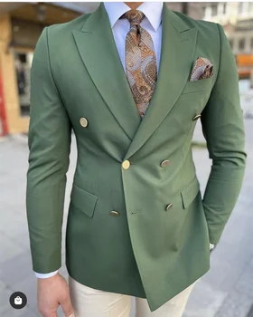 Мъжки костюми Хънтър Green, отделен двубортный блейзър с ревера, смокинги, сватбен костюм на младоженеца, Само едно палто