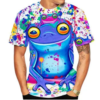 Мъжки модни тениски с 3D модел на жаба в стил харадзюку, Ежедневни, Бързосъхнеща, С къс ръкав, за Лятото, 2023