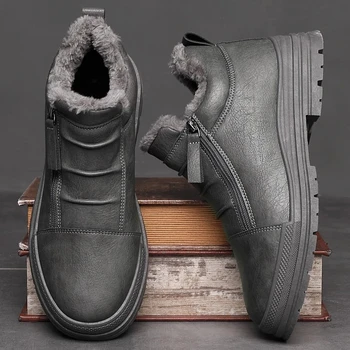 Мъжки обувки, зимни обувки, мъжки зимни обувки, Топла плюшен мъжки Кожени обувки, Гумени обувки, Улични маратонки, нескользящие мъжки кожени обувки