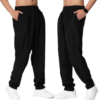 Мъжки панталони за джогинг от 100% полиестер, спортни панталони за джогинг, пролет-есен, спортни панталони за джогинг, Свободна домашно облекло за фитнес, прави черни