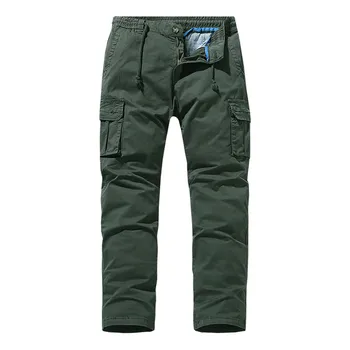 Мъжки панталони-карго, каскада, голям размер, однотонная чл страни, с много джобове, дълги панталони с двойно коляното, рейв-спускане