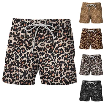 Мъжки плажни шорти с леопардовым принтом, мъжки дрехи, за партита с 3D принтом, ежедневни, плажни шорти Harajuku, Дишаща бански Homme Oversize