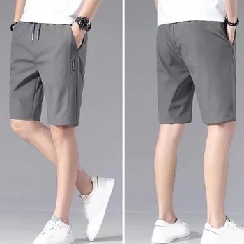 Мъжки спортни къси панталони однотонного цвят с пряк модел, свободен вид, летни ежедневни панталони с еластичен ластик на талията и завязками, панталони за бягане за мъже