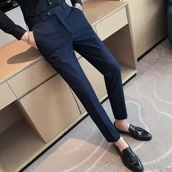 Мъжки Тънък дишащи ежедневни прави панталони Мъжки модни класически дълги Панталони 2023 Бизнес офис разтеглив Черни Сиви C29