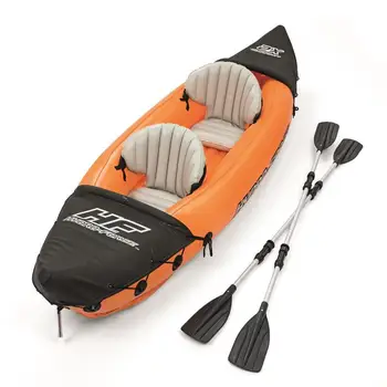 Надуваем каяк, риболовна лодка, преносим воден спорт с лопастным помпа и чанта за 2 души, Размера на 321X88 см, оранжево