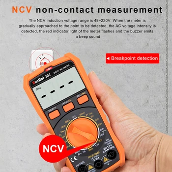 Най-новият мултицет NCV 6000 броя True RMS ℃/F Автоматичен тестер обхвата AC /DC измерване на напрежение Светкавица осветяване Голям LCD екран Multimetro