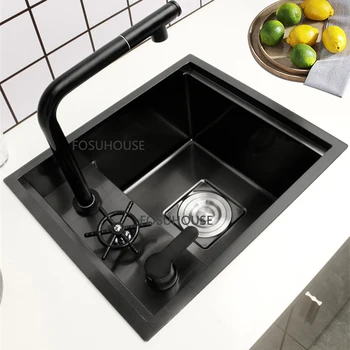 Невидима мивка от неръждаема стомана 304, кухненски миксер с водопад, с капак, Пералня, Нано-Черно кухненски прибори, мивка
