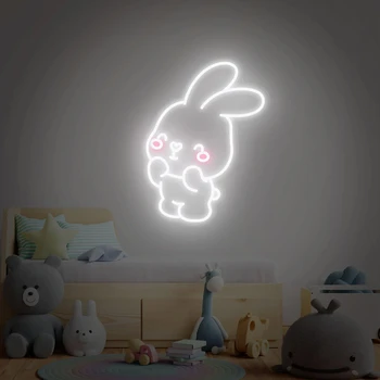 Неонова реклама с сладък заек, захранва от USB за декор на стаята, led неонова лампа с регулируема яркост, лека нощ за детски стаи, стенно изкуство, подарък за рожден ден