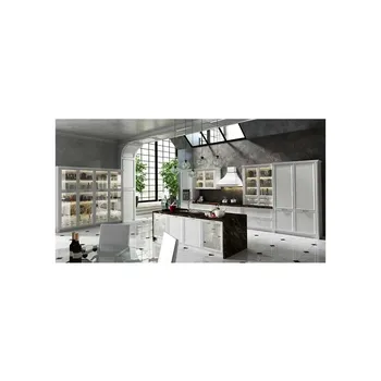 Нов едро луксозен кухненски шкаф с модерен дизайн, покрити с бял лак, изработени по индивидуална поръчка на