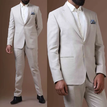 Нов мъжки костюм цвят каки, сако, панталони от 2 теми, однобортный смокинг с ревера, бизнес модерен сватбен костюм на младоженеца Homme