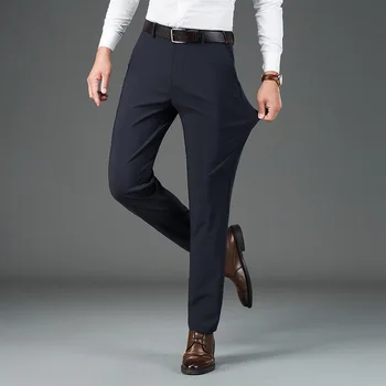 Нов стил, ежедневни панталони от млечен коприна с висока еластичност, мъжки тънки прави панталони с висока талия, дълги панталони с бродерия, без желязо