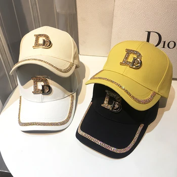 Нова бейзболна шапка с пайети с буква D, дамски тенденция памучен шапка в стил хип-хоп, бейзболна шапка, със защита от ултравиолетови лъчи, дамска шапка