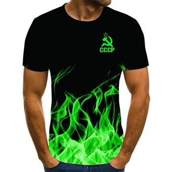 Нова лятна мъжка тениска с 3D-принтом пламък и азбуката, модни свободна градинска дрехи, впитывающая пот, дишаща тениска Оверсайз