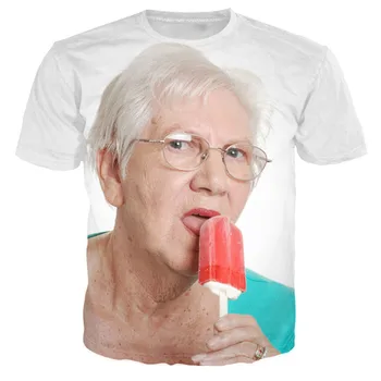 Нова мода тениска за по-Възрастни Дами, Облизывающая Червено Popsicle с 3D принтом, Кавайная Баба, Забавна Тениска НОНА Popsicle, Ежедневни Блузи 6XL